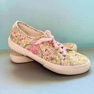 LoveShackFancy x Superga Floral Canvas Sneakers with Pink Accents